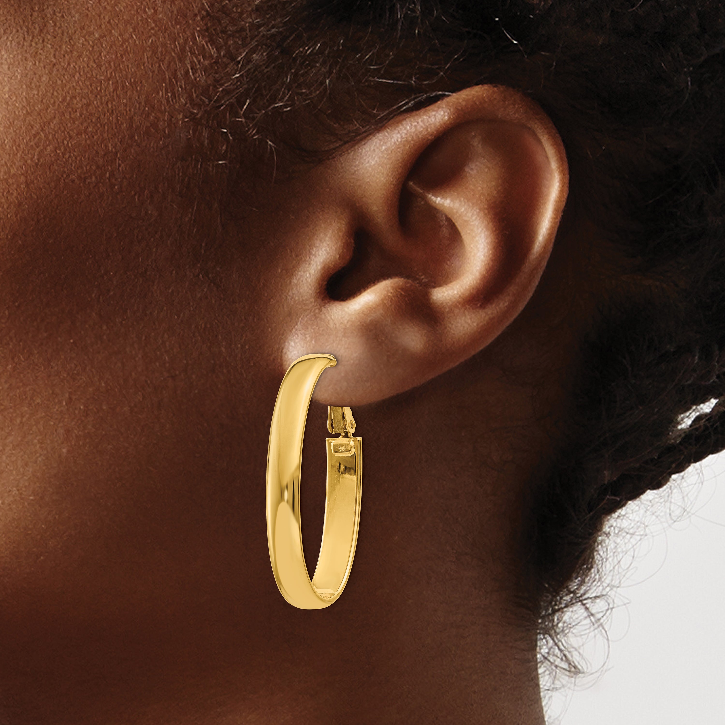 14K Gold Oval Hoop Earrings with Polished Finish and Omega Back