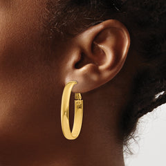14K Gold Oval Hoop Earrings with Polished Finish and Omega Back