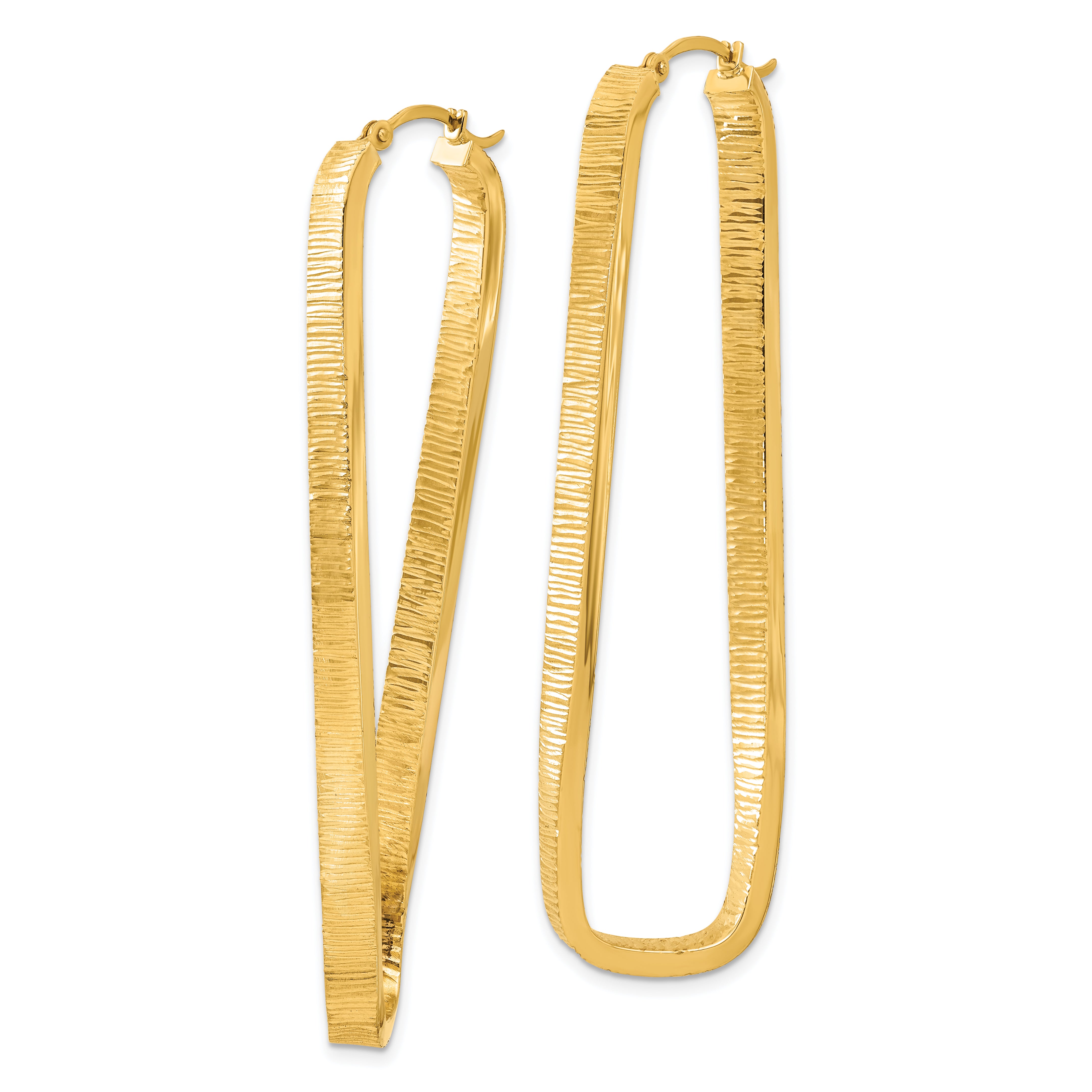 14K Gold Twisted Oval Hoop Earrings with Textured Finish 54mm