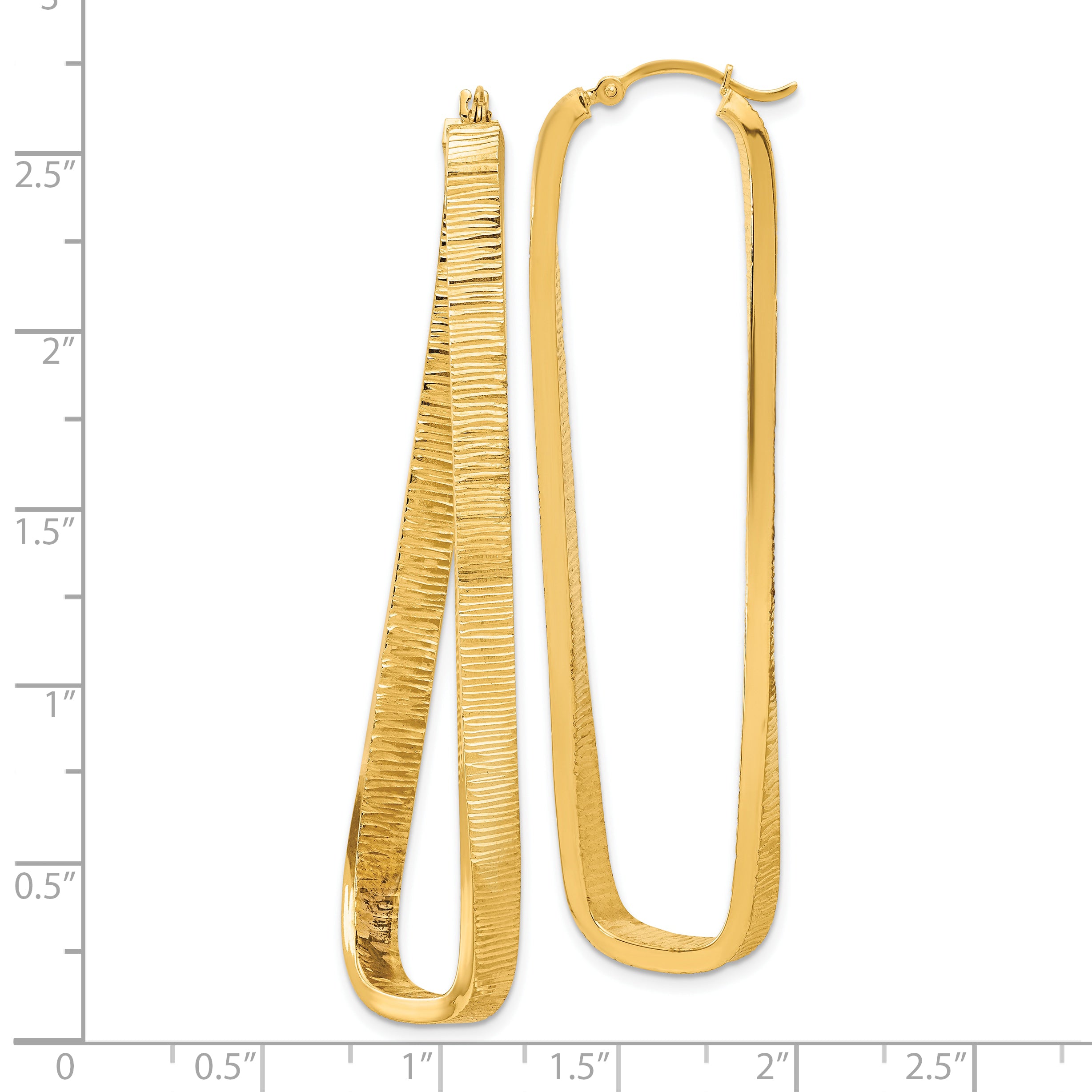 14K Gold Twisted Oval Hoop Earrings with Textured Finish 54mm