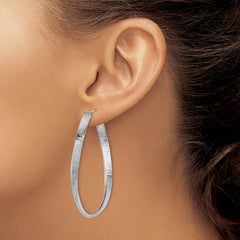14K White Gold Twisted Oval Hoop Earrings with Polished Texture