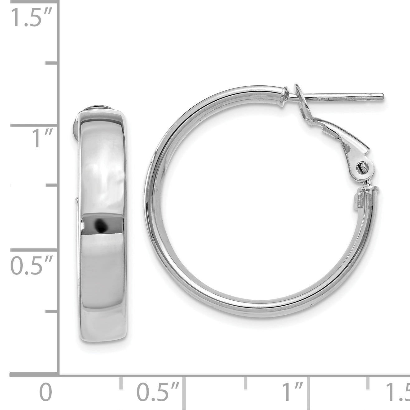 14K White Gold Polished Hoop Earrings with Omega Back Elegant 5mm Design