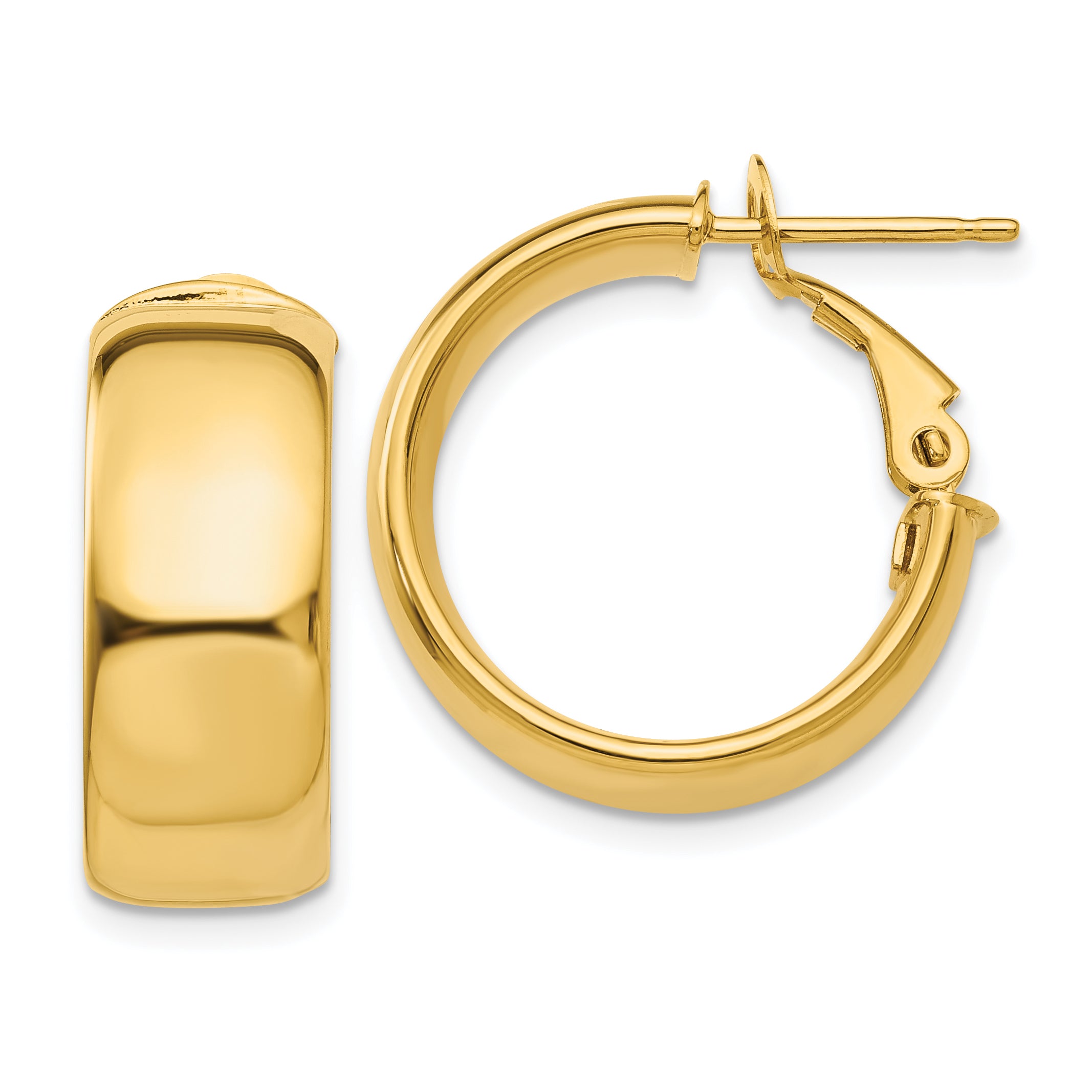 14k 7.75mm Small Omega Back Hoop Earrings Main image