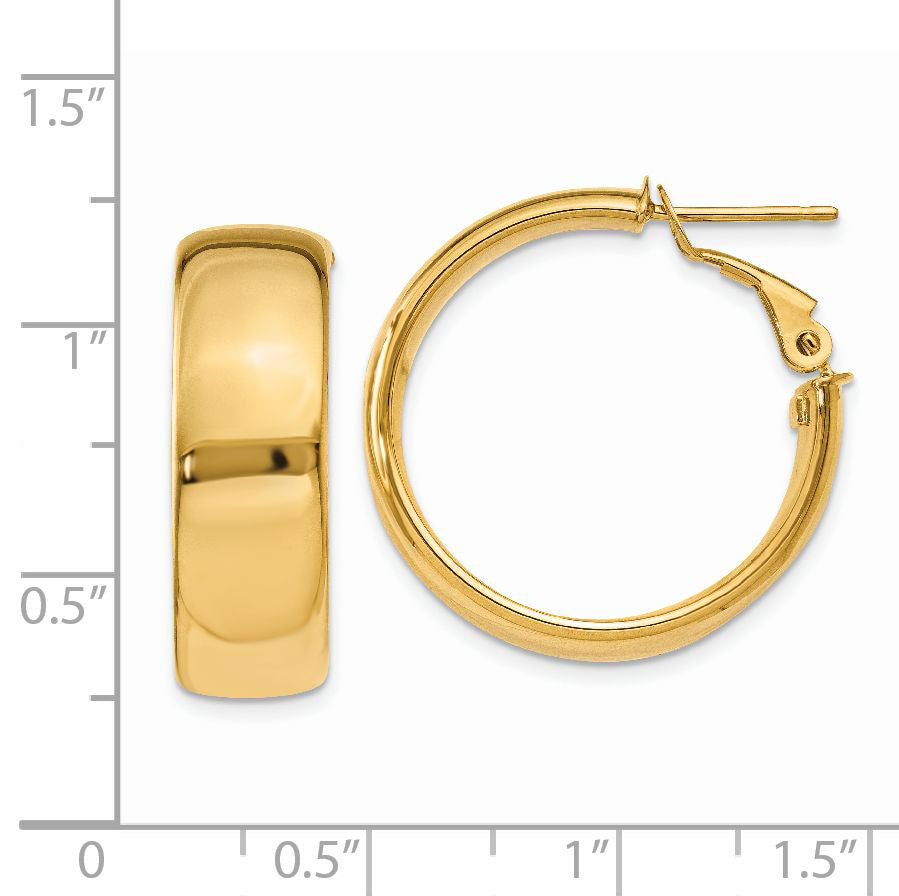 14k 7.75mm Omega Back Hoop Earrings