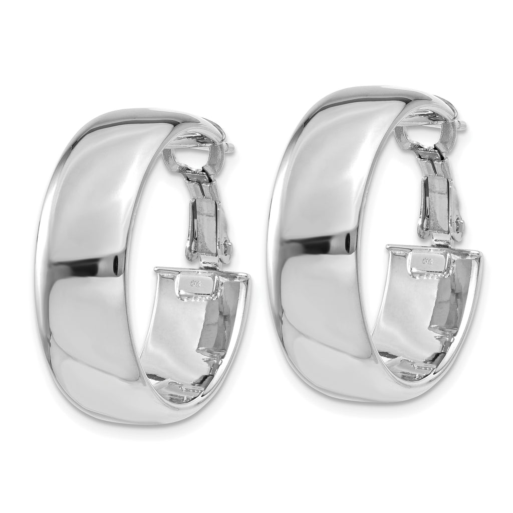14k White Gold 7.75mm Omega Back Hoop Earrings