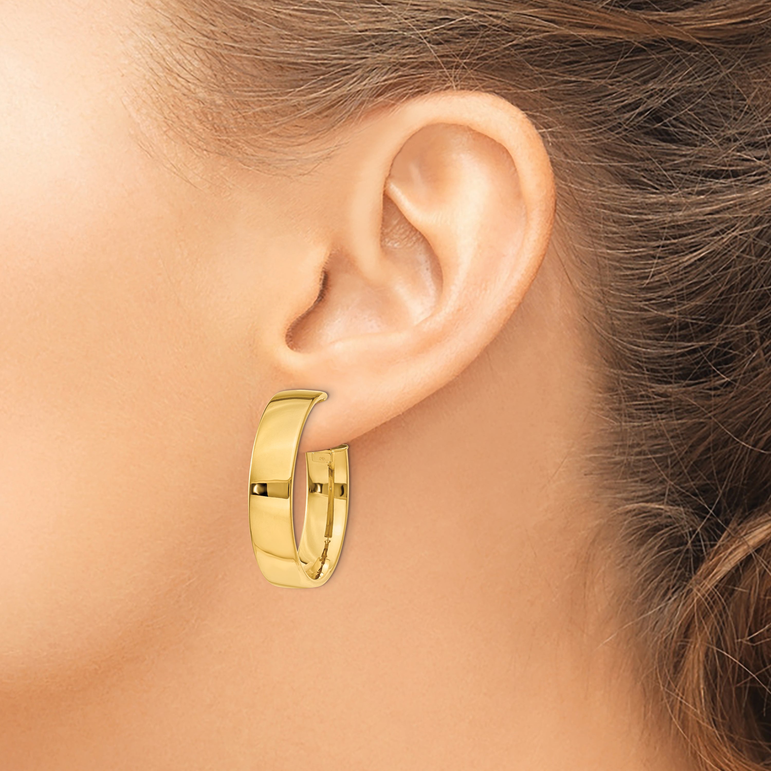 14K Gold Polished Hoop Earrings with Omega Back  30mm Large Bold Design