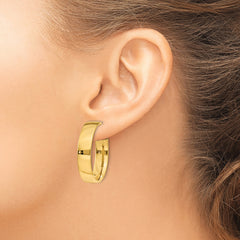 14K Gold Polished Hoop Earrings with Omega Back  30mm Large Bold Design