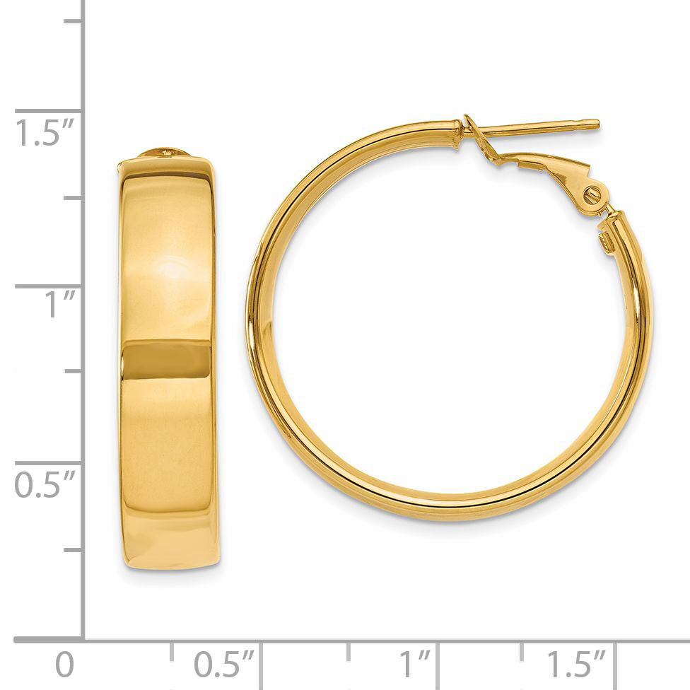 14K Gold Polished Hoop Earrings with Omega Back  30mm Large Bold Design