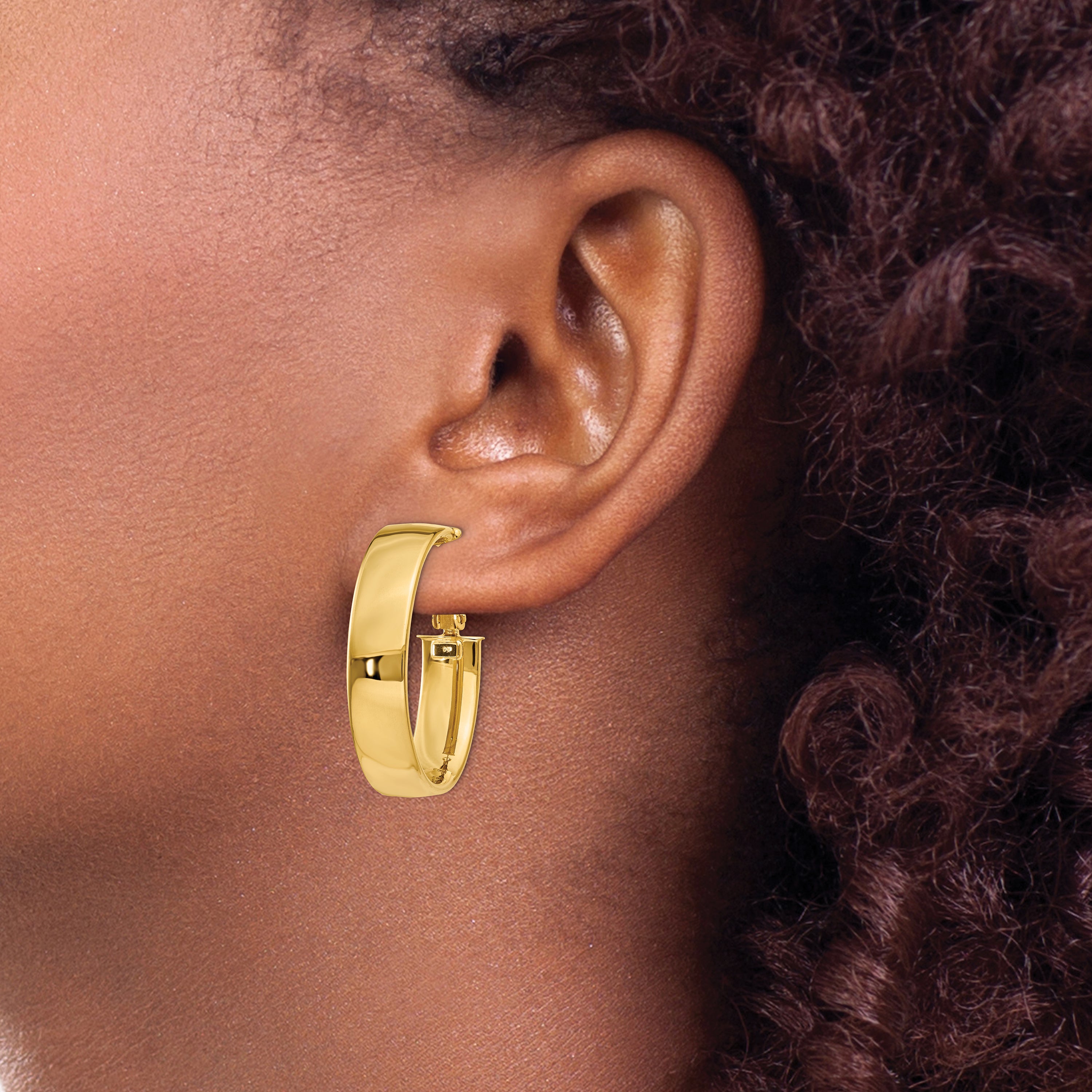 14K Gold Polished Oval Hoop Earrings with Omega Back Closure