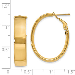 14K Gold Polished Oval Hoop Earrings with Omega Back Closure