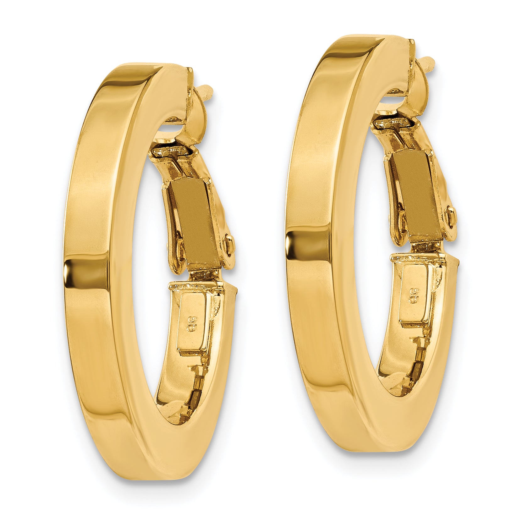 14K Gold Square Tube Hoop Earrings with Polished Finish and Omega Clip