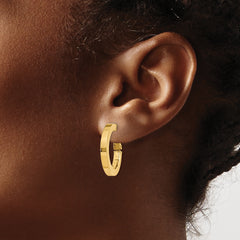 14K Gold Square Tube Hoop Earrings with Polished Finish and Omega Clip