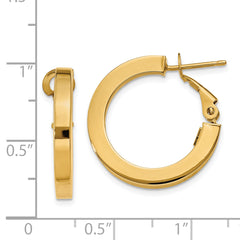 14K Gold Square Tube Hoop Earrings with Polished Finish and Omega Clip