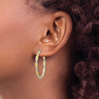 14K White Gold & Yellow Rhodium Twisted Oval Hoop Earrings  Polished Diamond-Cut Finish