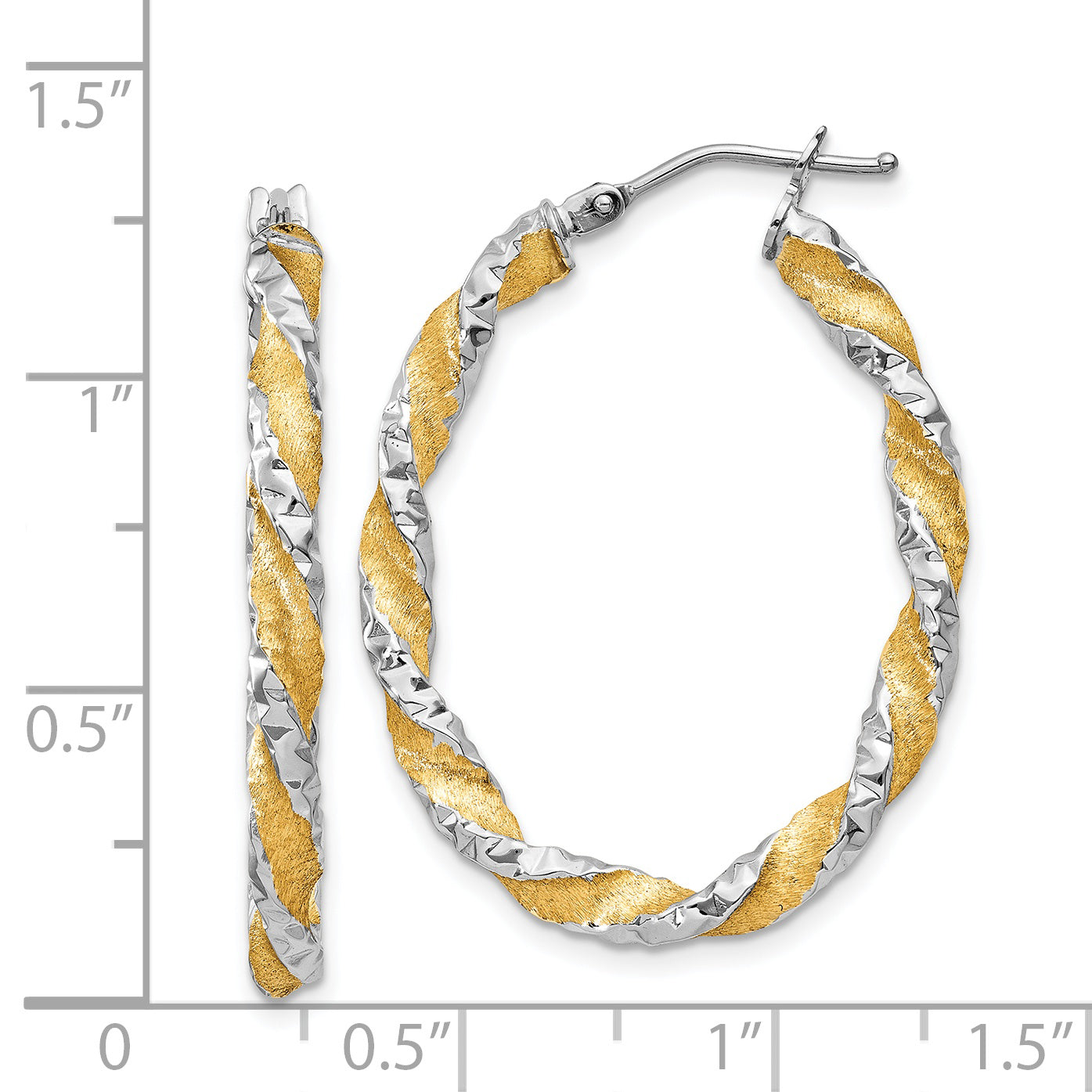14K White Gold & Yellow Rhodium Twisted Oval Hoop Earrings  Polished Diamond-Cut Finish