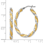 14K White Gold & Yellow Rhodium Twisted Oval Hoop Earrings  Polished Diamond-Cut Finish