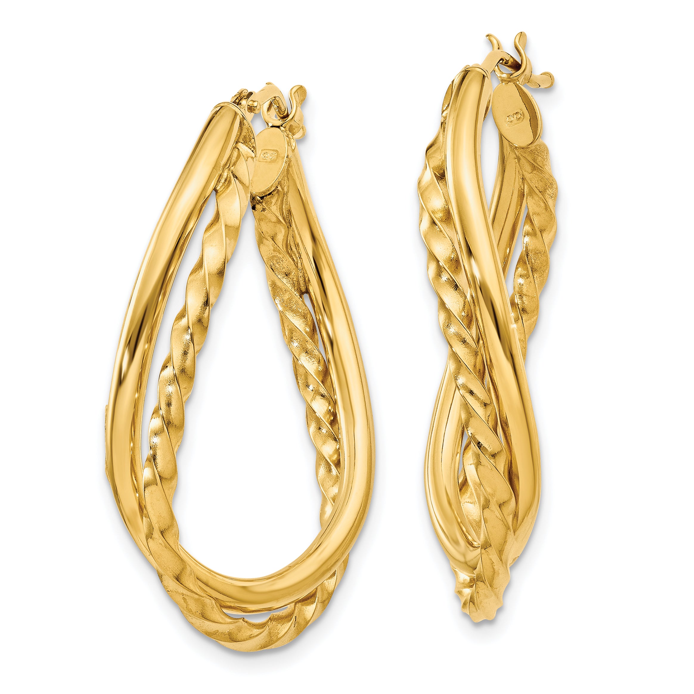 14K Gold Oval Twist Hoop Earrings with Polished Finish  Elegant Textured Design