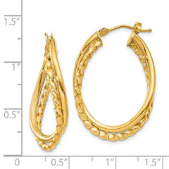 14K Gold Oval Twist Hoop Earrings with Polished Finish  Elegant Textured Design