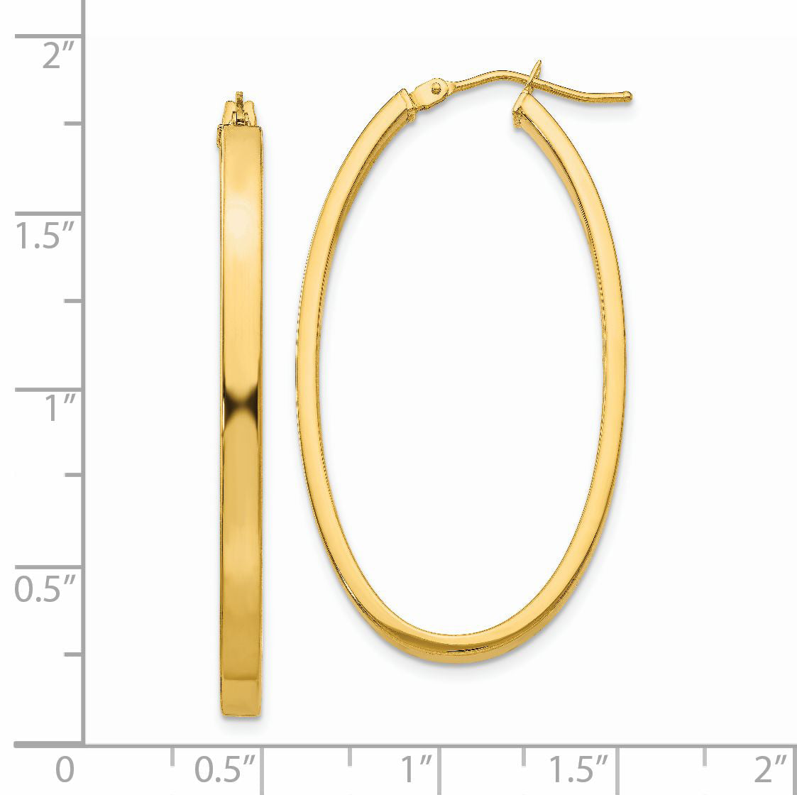 14K Gold Polished Oval Hoop Earrings 3mm Hollow Design for Women
