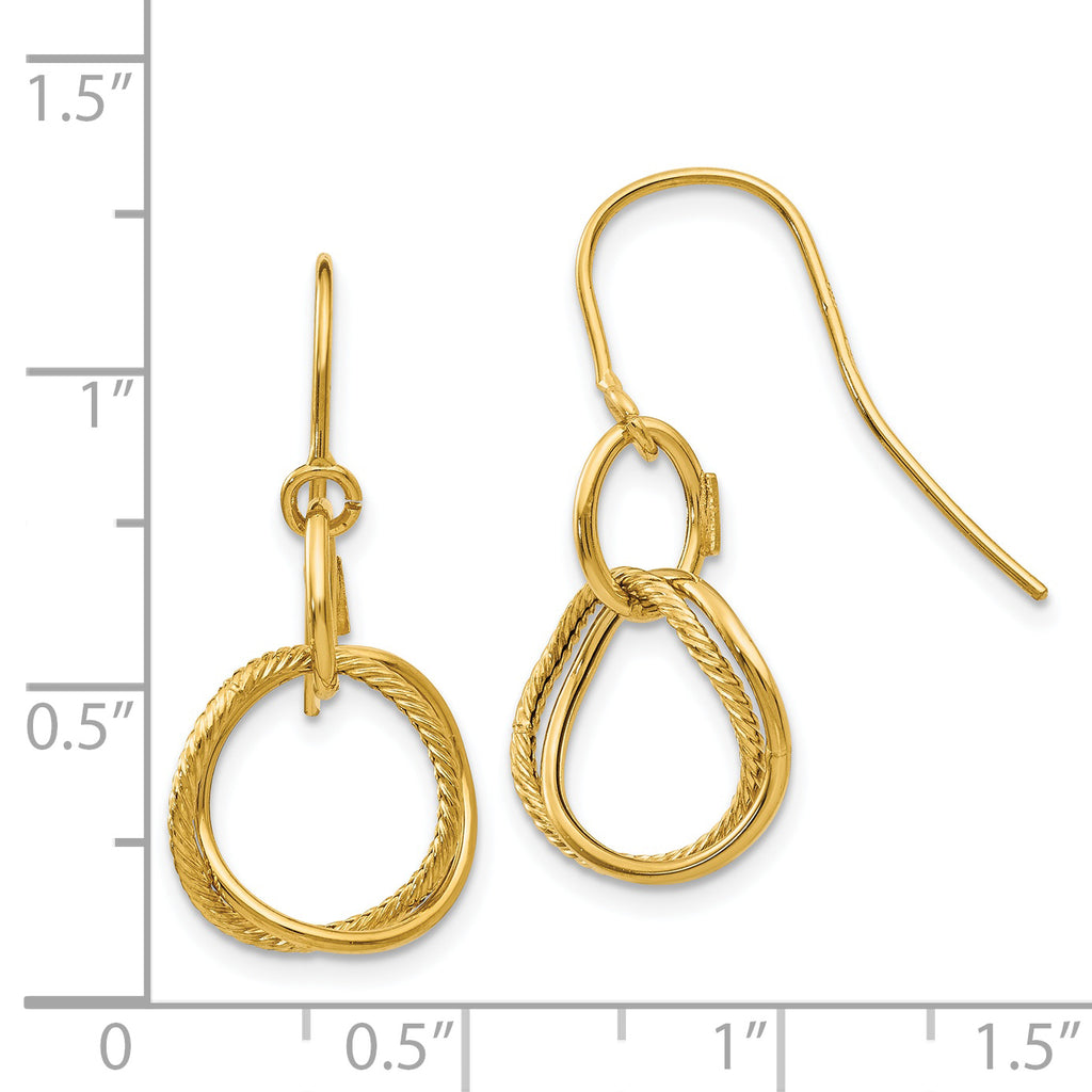 14K Gold Twisted Circle Drop Earrings with Polished Finish for Women