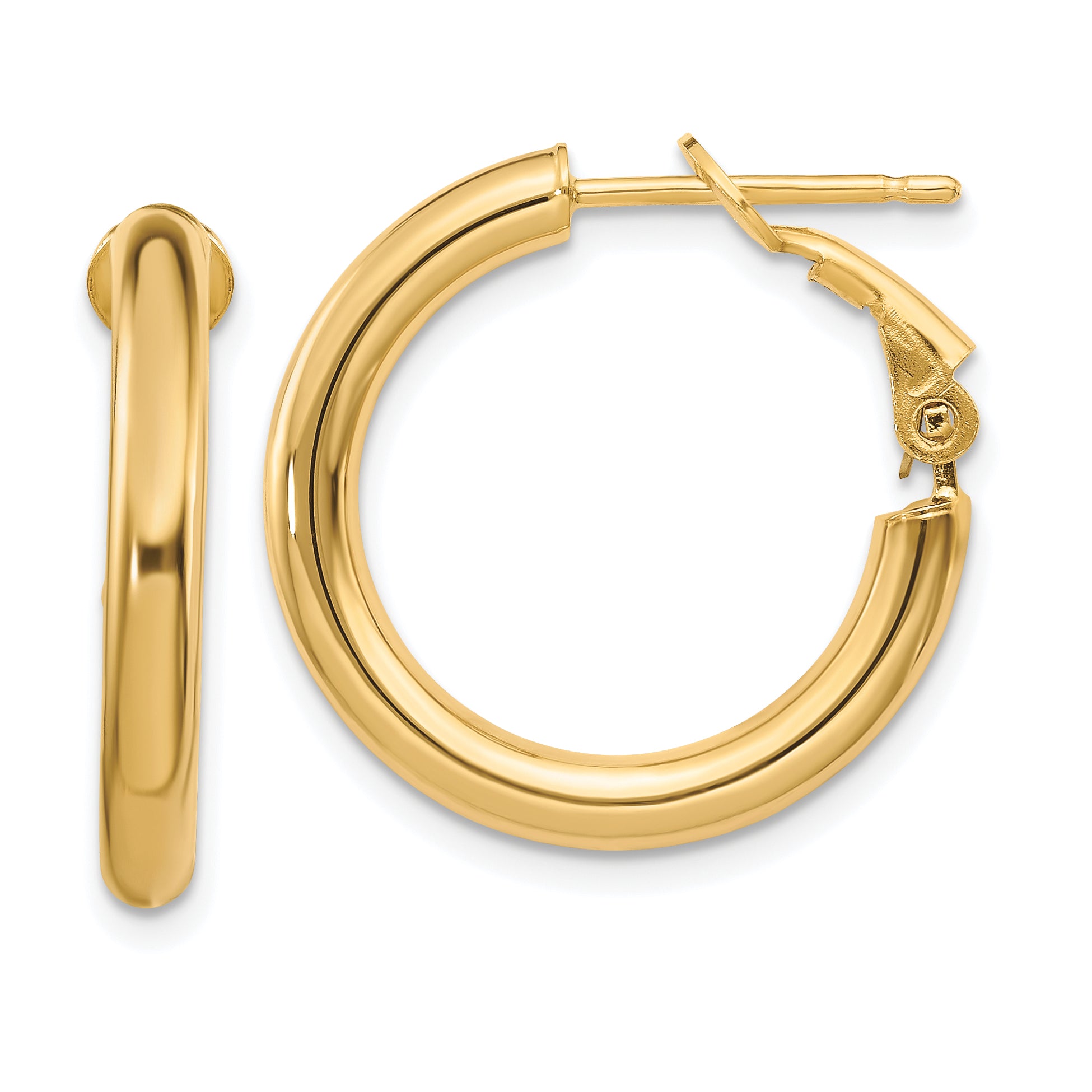 14k 3x15mm Polished Round Omega Back Hoop Earrings Main image