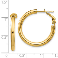 14K Gold Polished Hoop Earrings with Omega Back Elegant Hollow Design