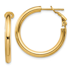 14k 3x20mm Polished Round Omega Back Hoop Earrings