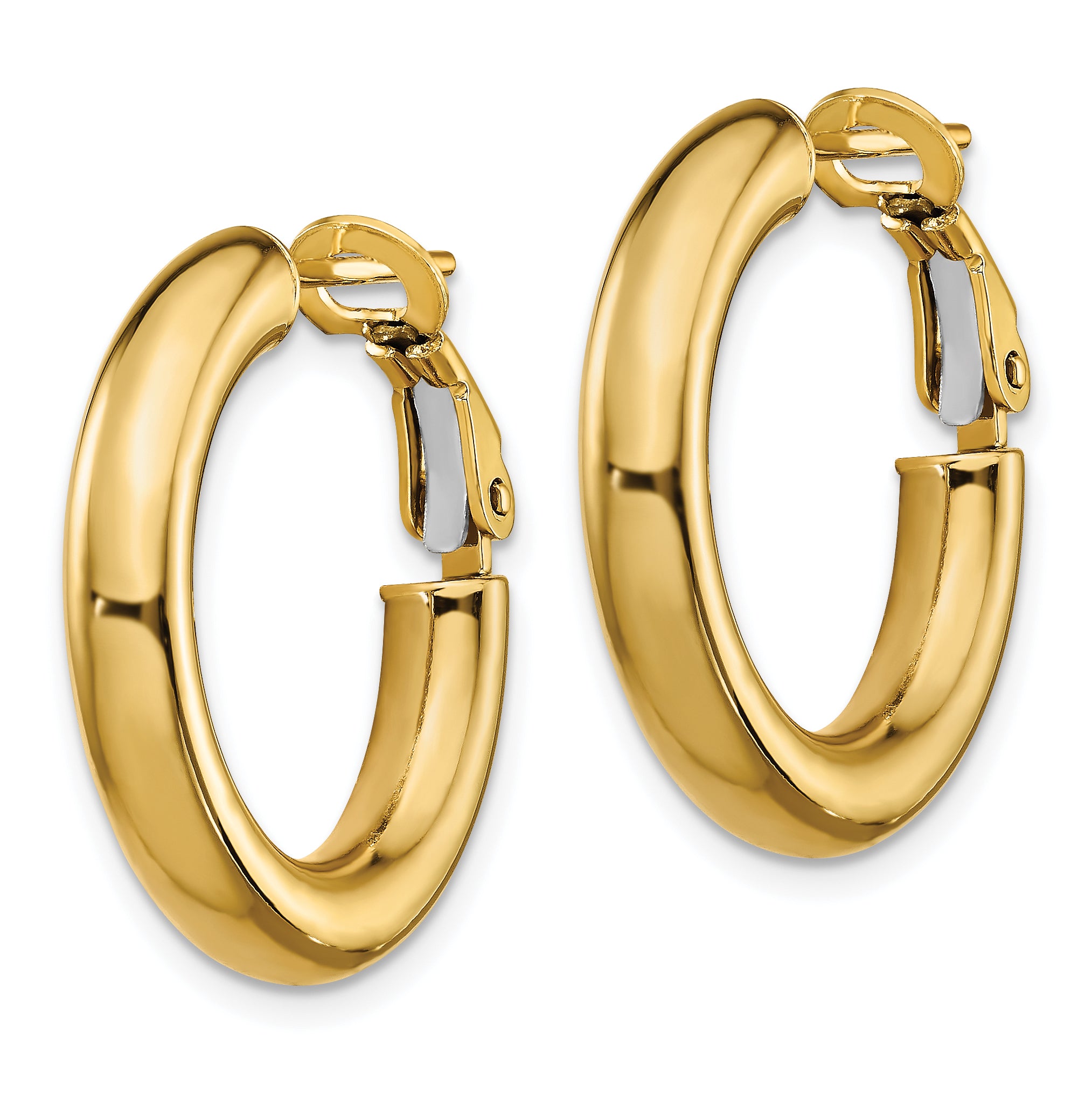 14K Gold Polished Round Hoop Earrings with Omega Clip Back Elegant Design