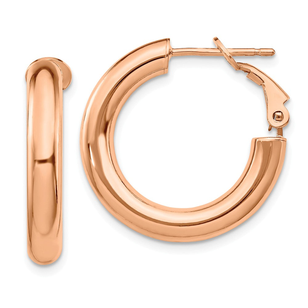 14k Rose Gold 4x15mm Polished Round Hoop Earrings