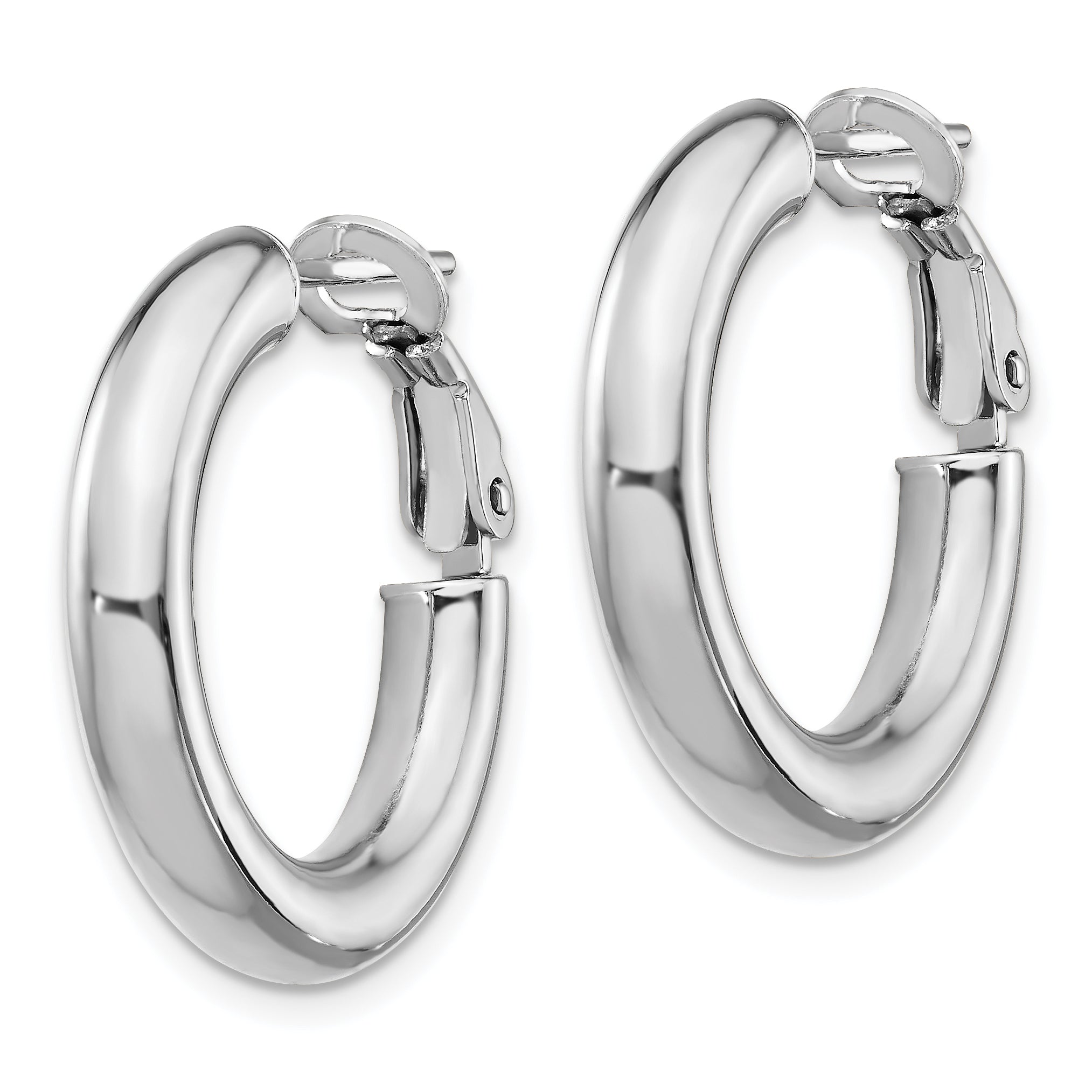 14K White Gold Polished Hoop Earrings with Omega Back Closure Secondary image