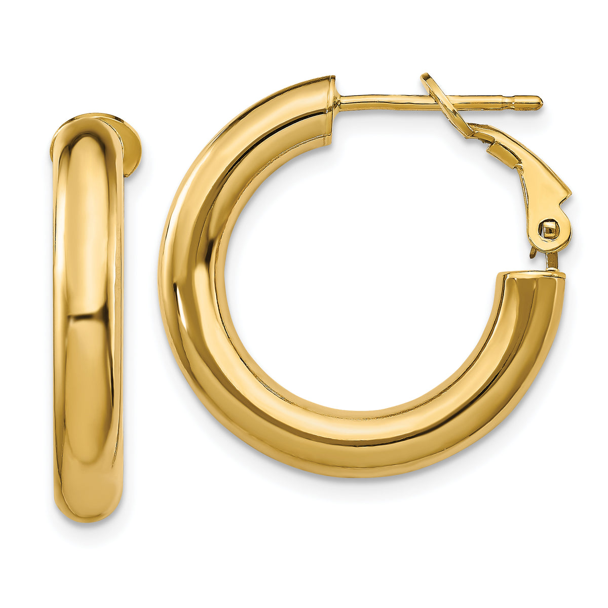 14k 4x15mm Polished Round Omega Back Hoop Earrings