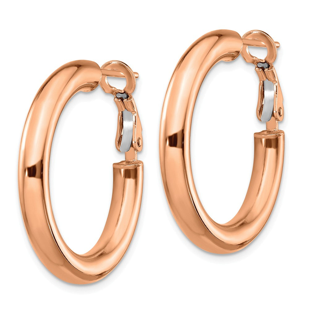 14k Rose Gold 4x20mm Polished Round Hoop Earrings