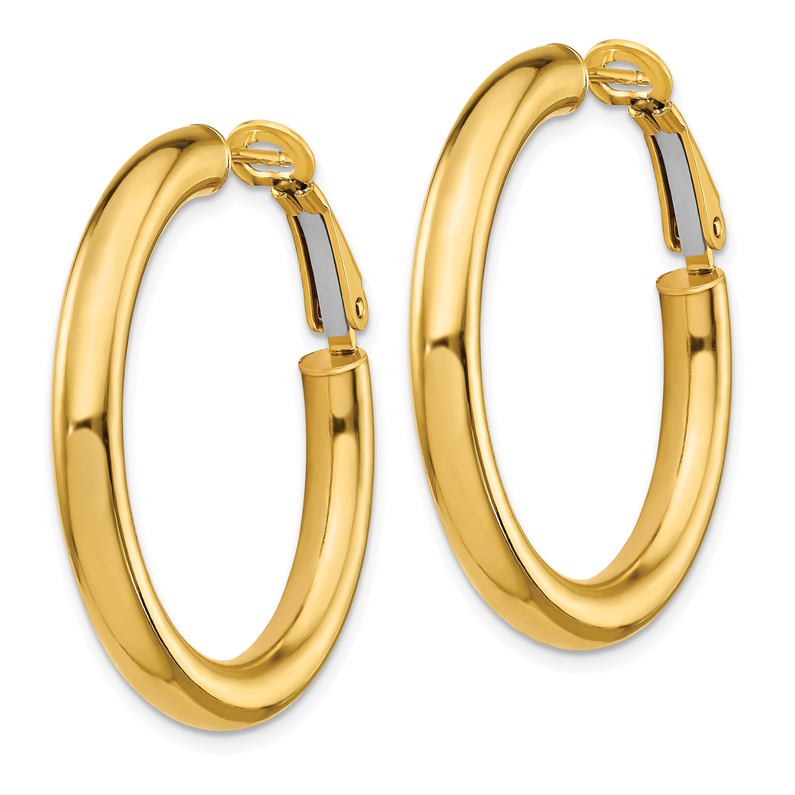14K Gold Polished Hoop Earrings with Omega Back Elegant Hollow Design