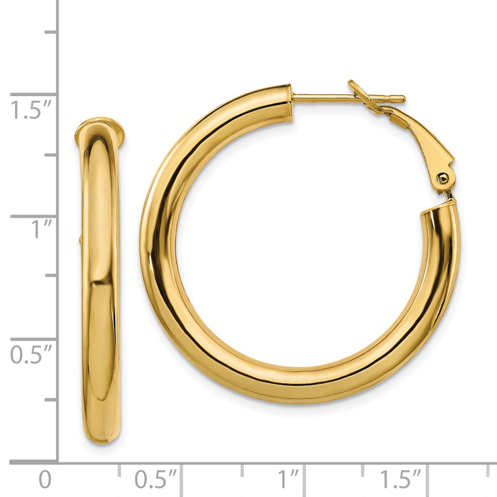 14K Gold Polished Hoop Earrings with Omega Back Elegant Hollow Design