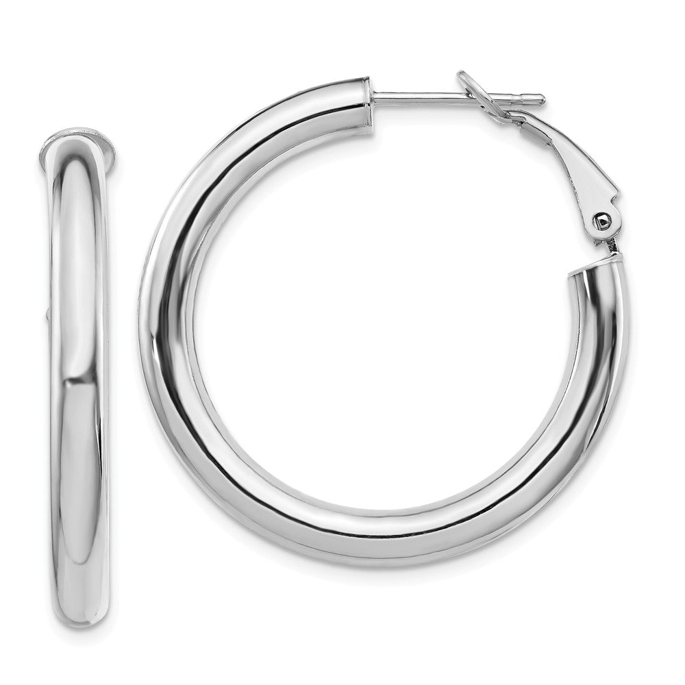 14k White Gold 4x25mm Polished Round Hoop Earrings