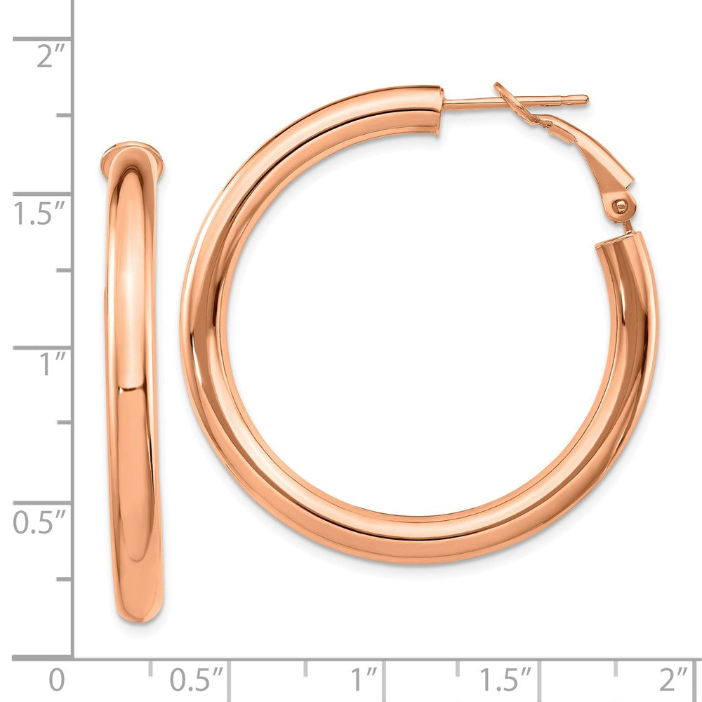 14k Rose Gold 4x30mm Polished Round Hoop Earrings