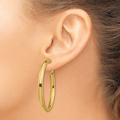 14K Gold Polished Hoop Earrings with 50mm Omega Back Design