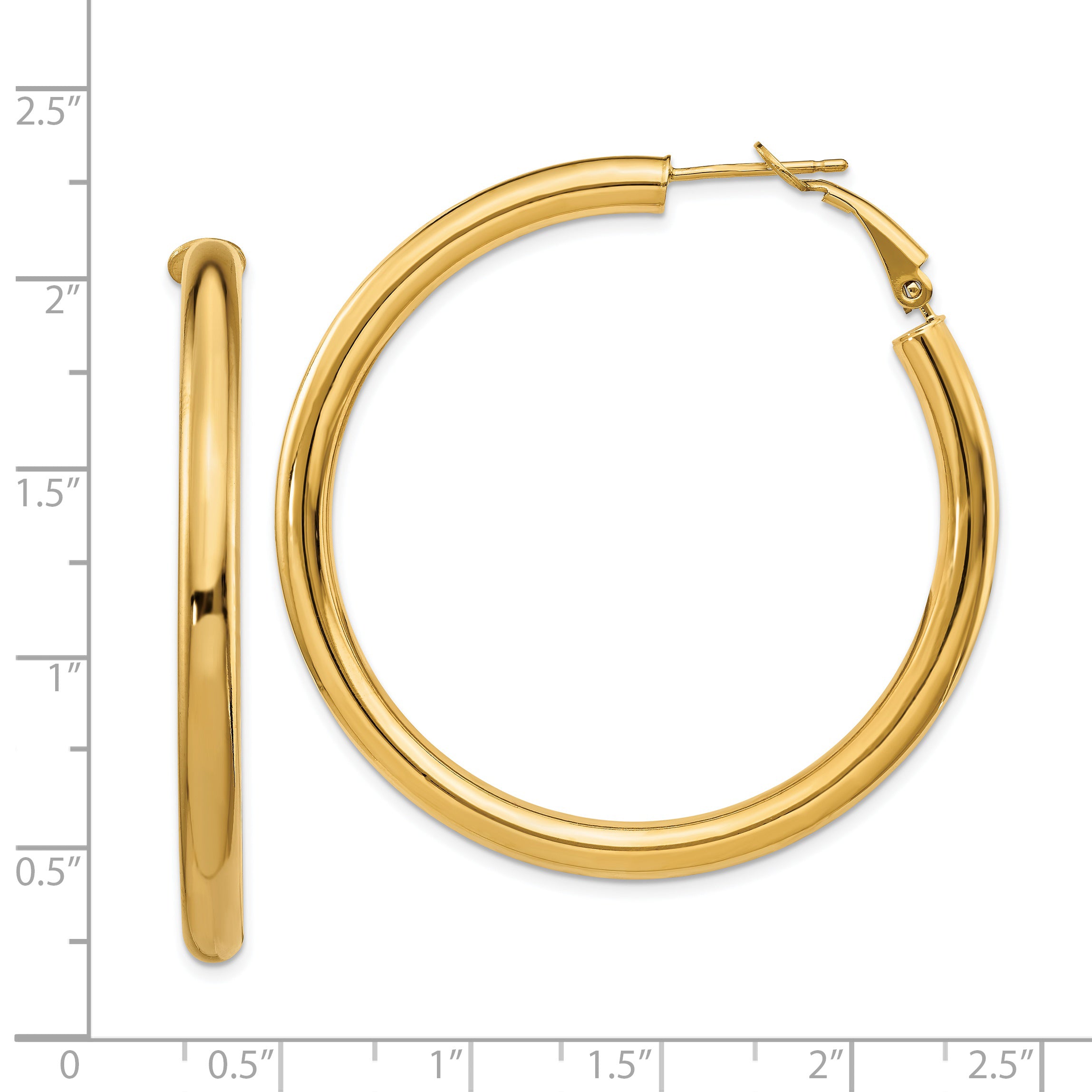 14K Gold Polished Hoop Earrings with 50mm Omega Back Design