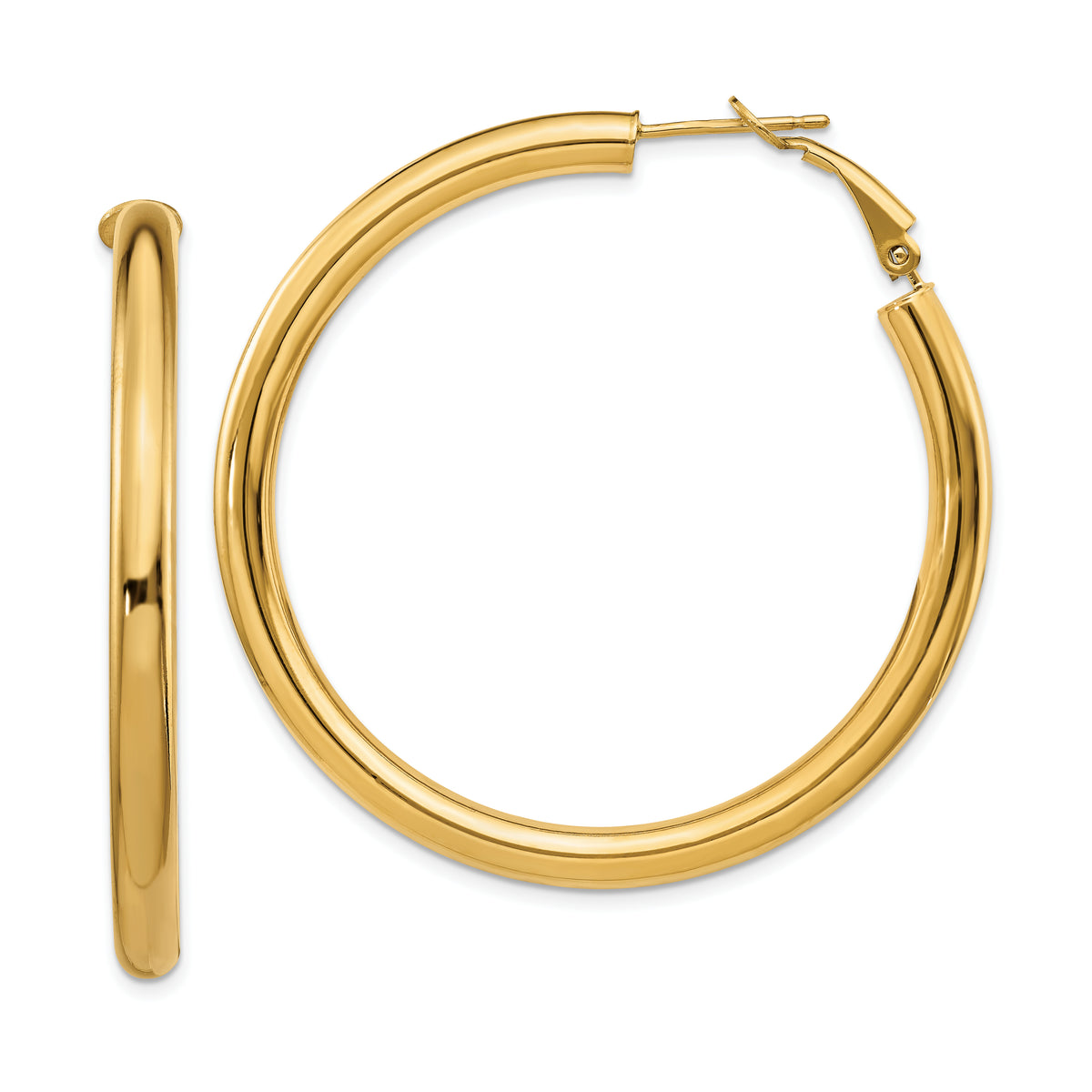 14k 4x50mm Polished Round Omega Back Hoop Earrings