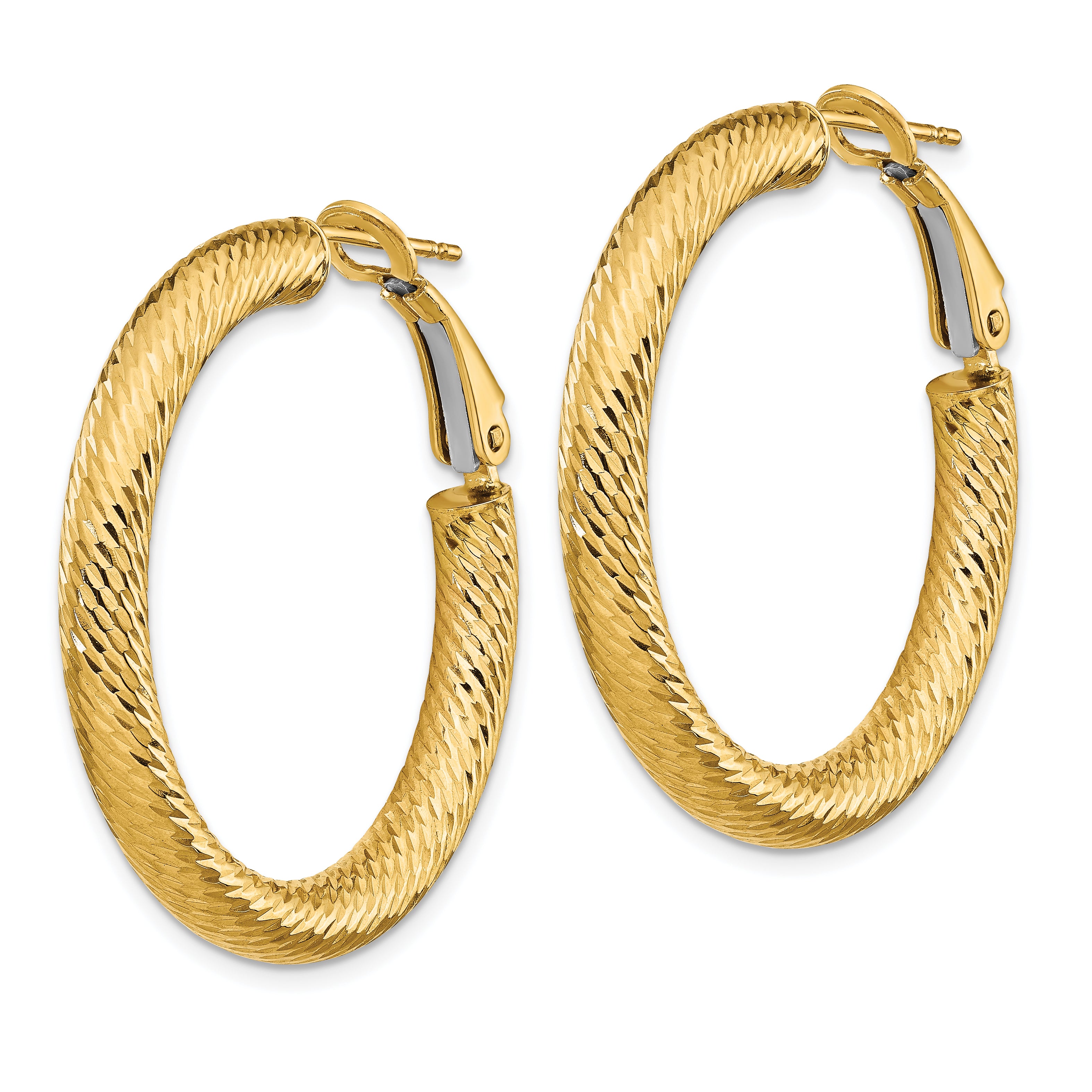 14K Gold Diamond-Cut Round Hoop Earrings with Omega Back