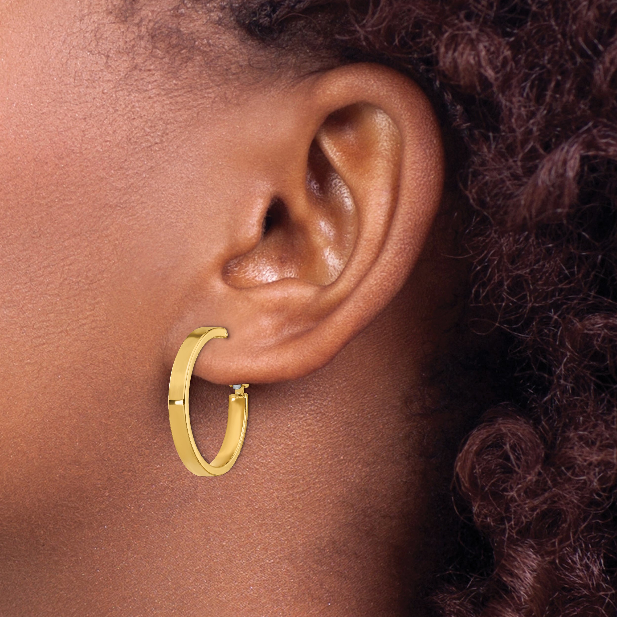 14k 4x25mm Diamond-cut Round Omega Back Hoop Earrings