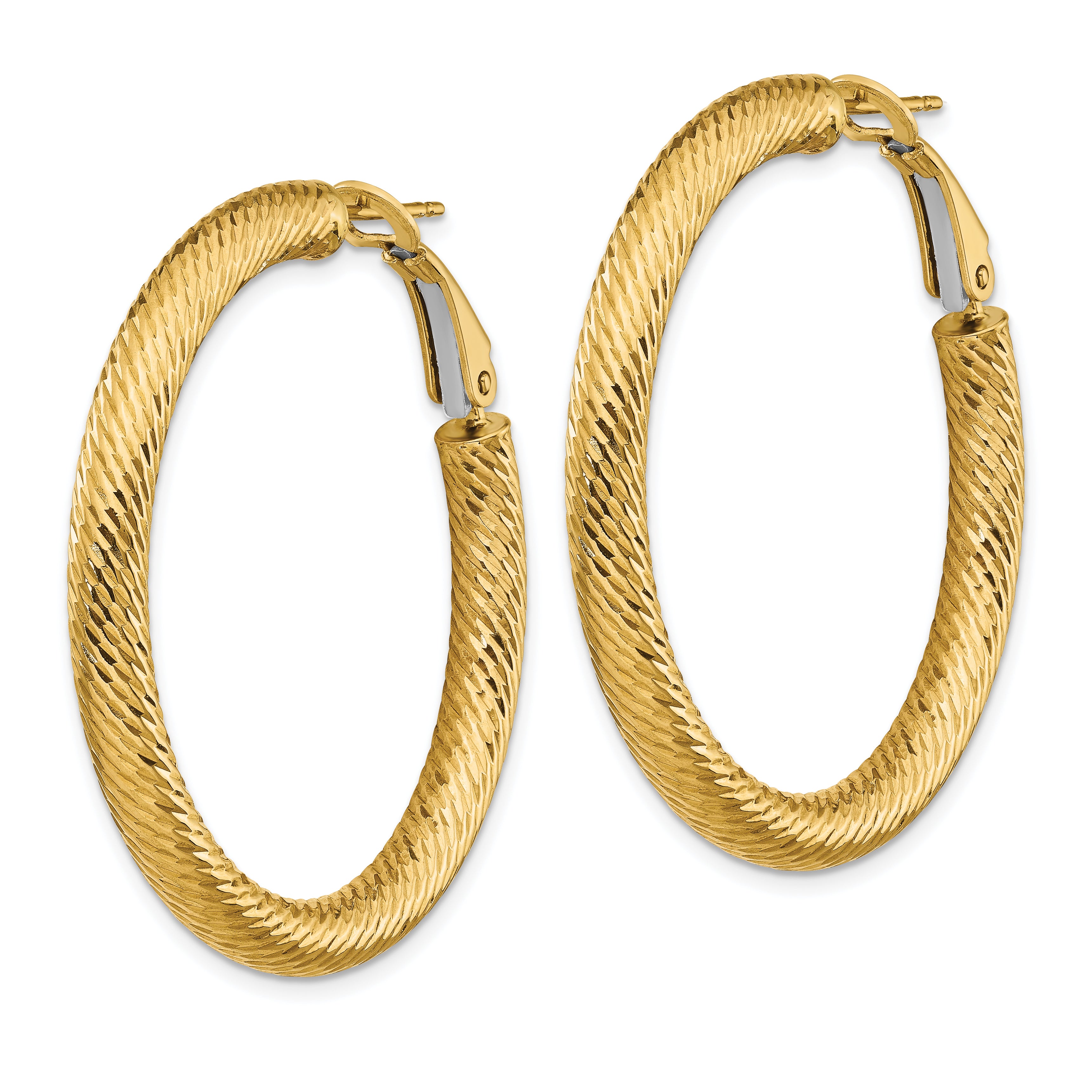 14K Gold Diamond-Cut Hoop Earrings with Omega Back  Polished Finish