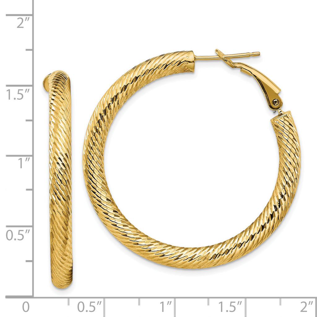 14K Gold Diamond-Cut Hoop Earrings with Omega Back  Polished Finish