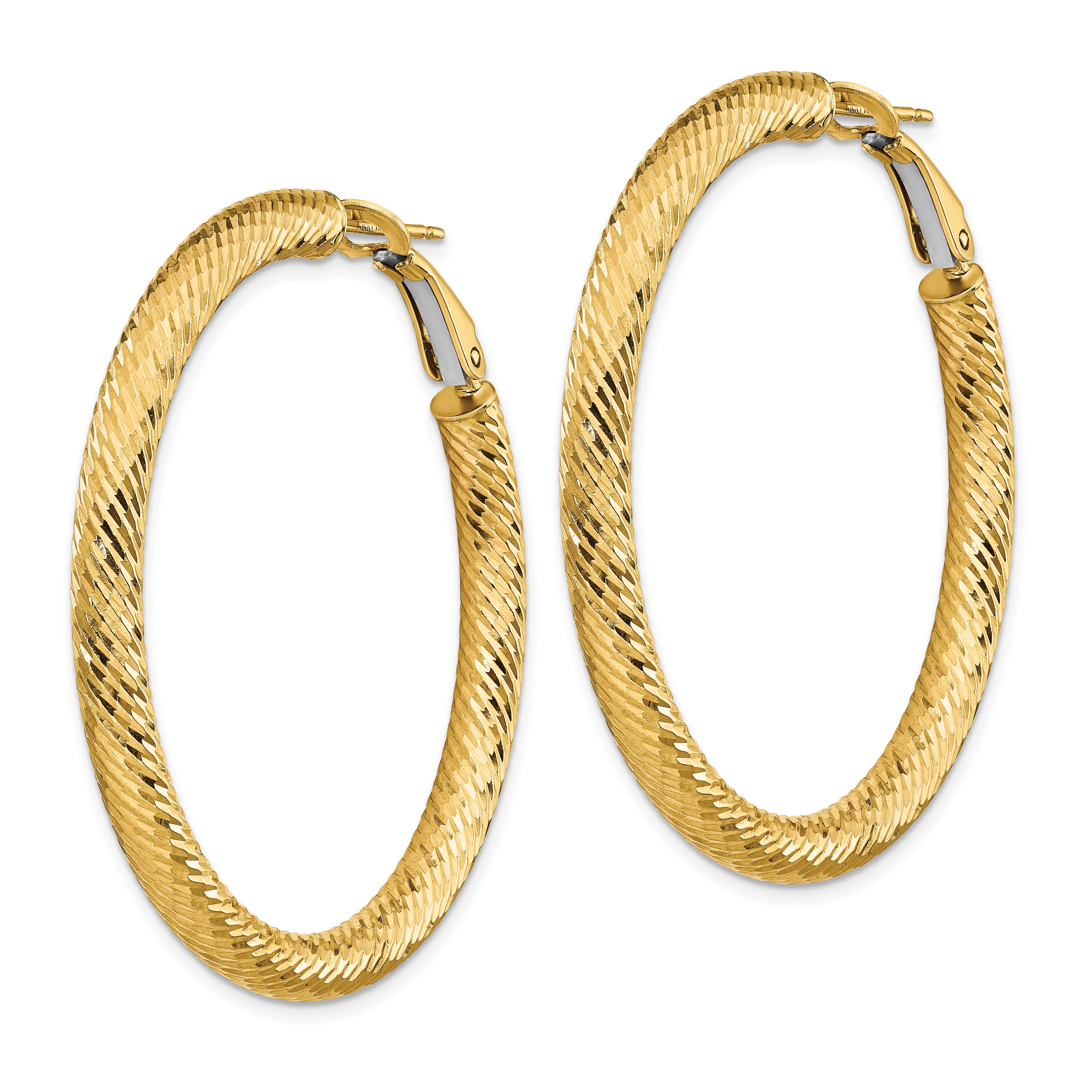14K Gold Diamond-Cut Hoop Earrings with Omega Back  Polished, Elegant Design