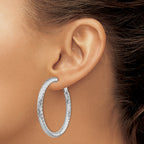 14K White Gold Diamond-Cut Hoop Earrings with Omega Back  Polished Finish