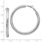 14K White Gold Diamond-Cut Hoop Earrings with Omega Back  Polished Finish
