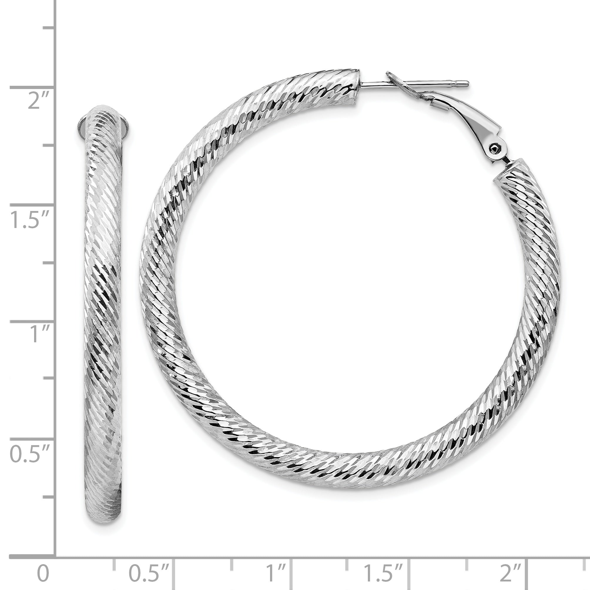 14K White Gold Diamond-Cut Hoop Earrings with Omega Back  Polished Finish