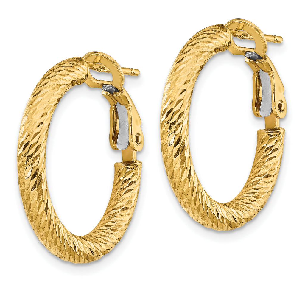 14K Gold Diamond-Cut Polished Hoop Earrings with Omega Back 3mm