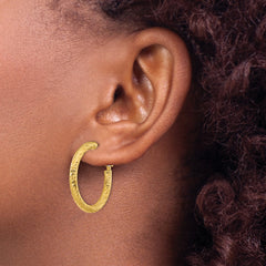 14k 3x20mm Diamond-cut Round Omega Back Hoop Earrings