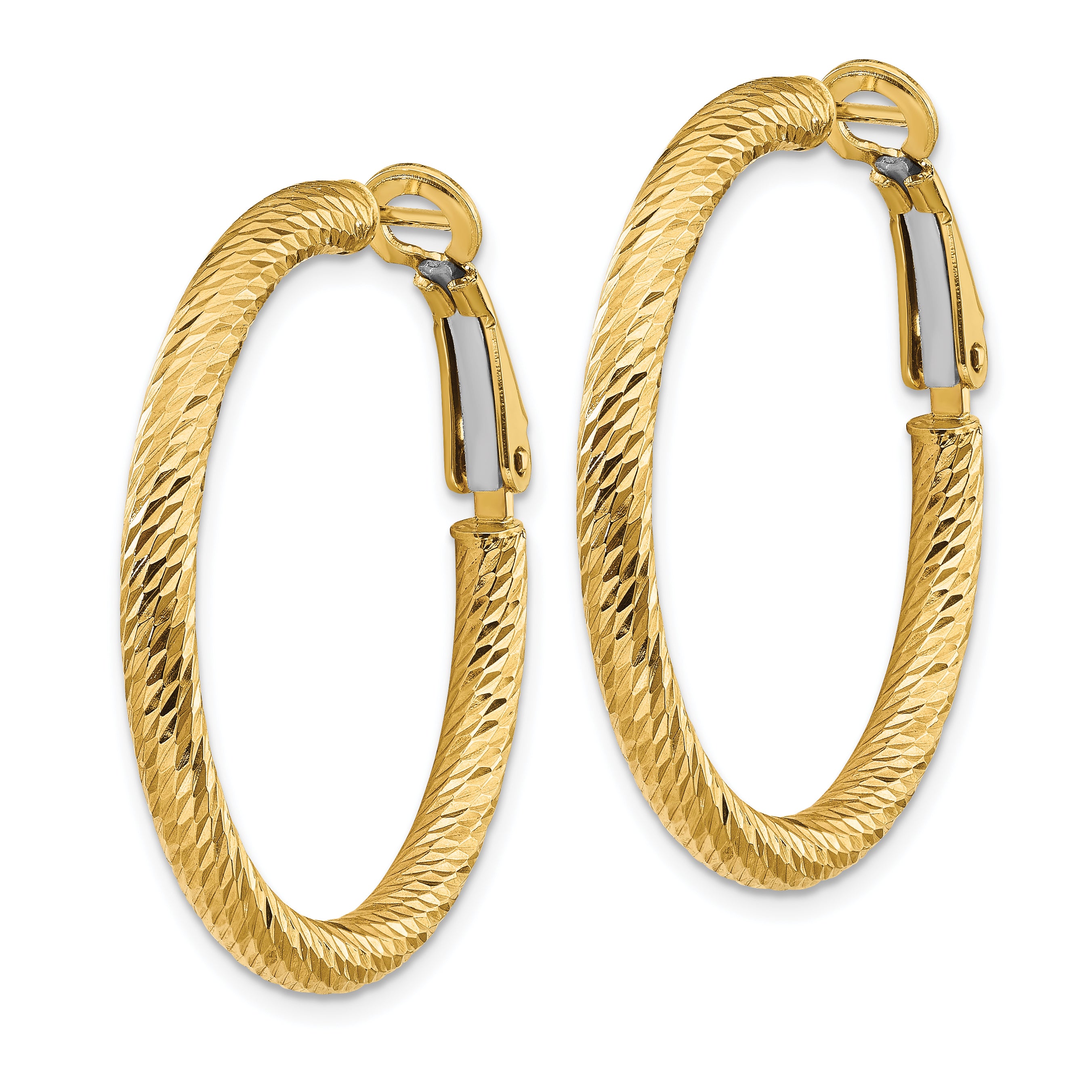 14K Gold Diamond-Cut Round Hoop Earrings with Omega Back Closure